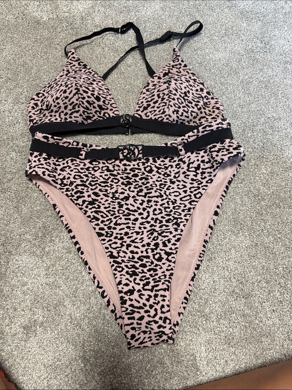 Victoria's Secret Pink and Black Leopard Print Bikini Set